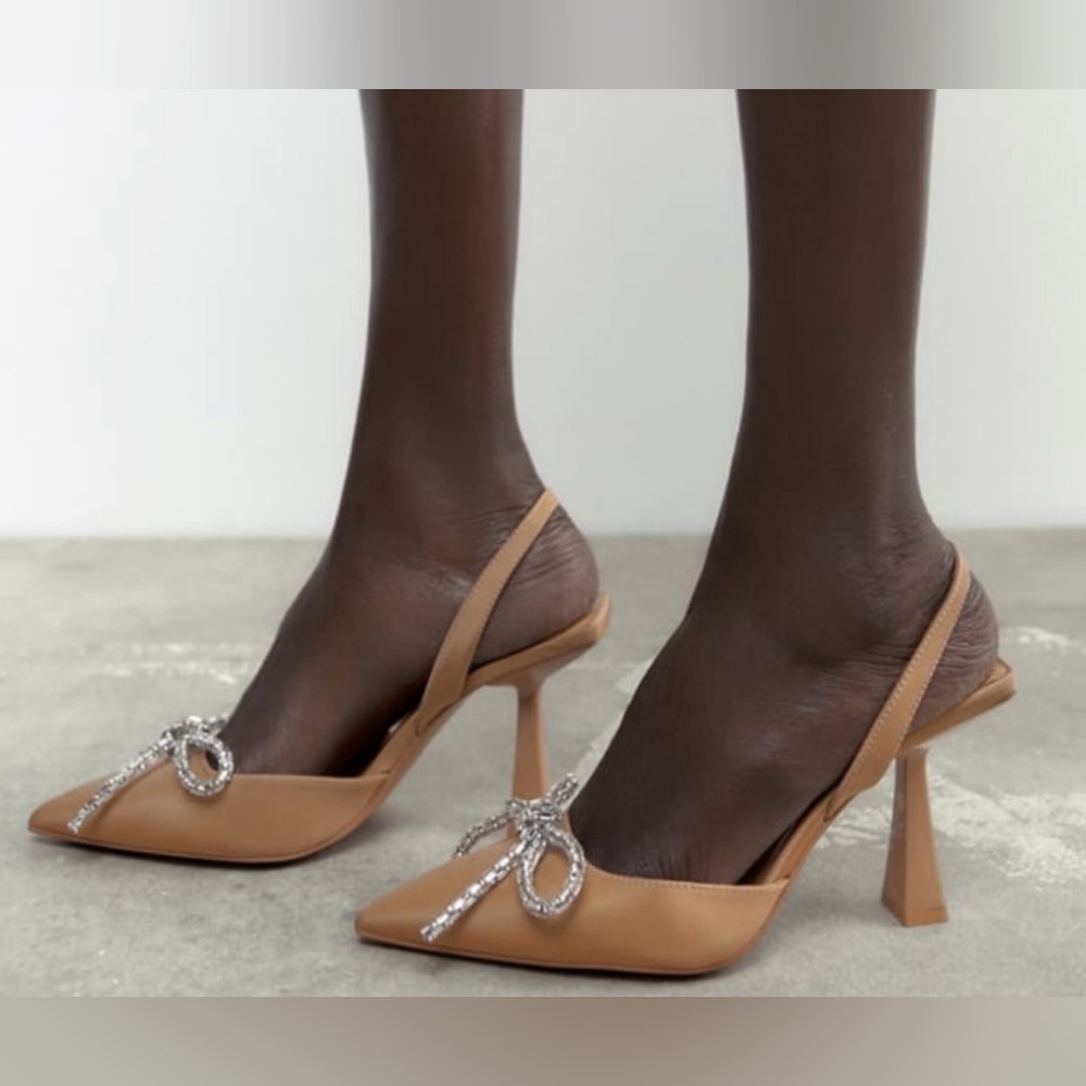 NWOT Zara Bow Slingback  Neutral Heels Size 40 - Picture 9 of 15